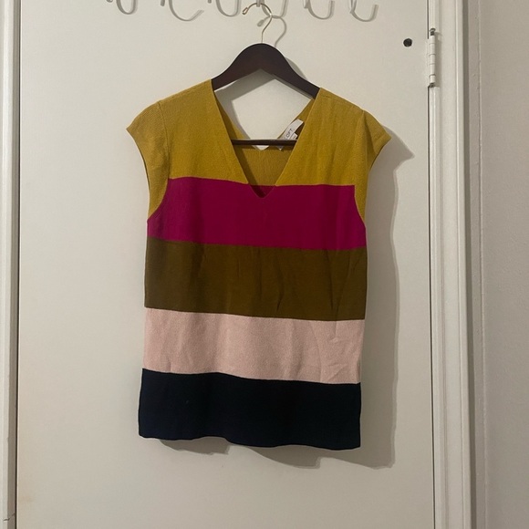 LOFT Ribbed Colorbock Capsleeved Sweater Top Size L - Picture 4 of 9